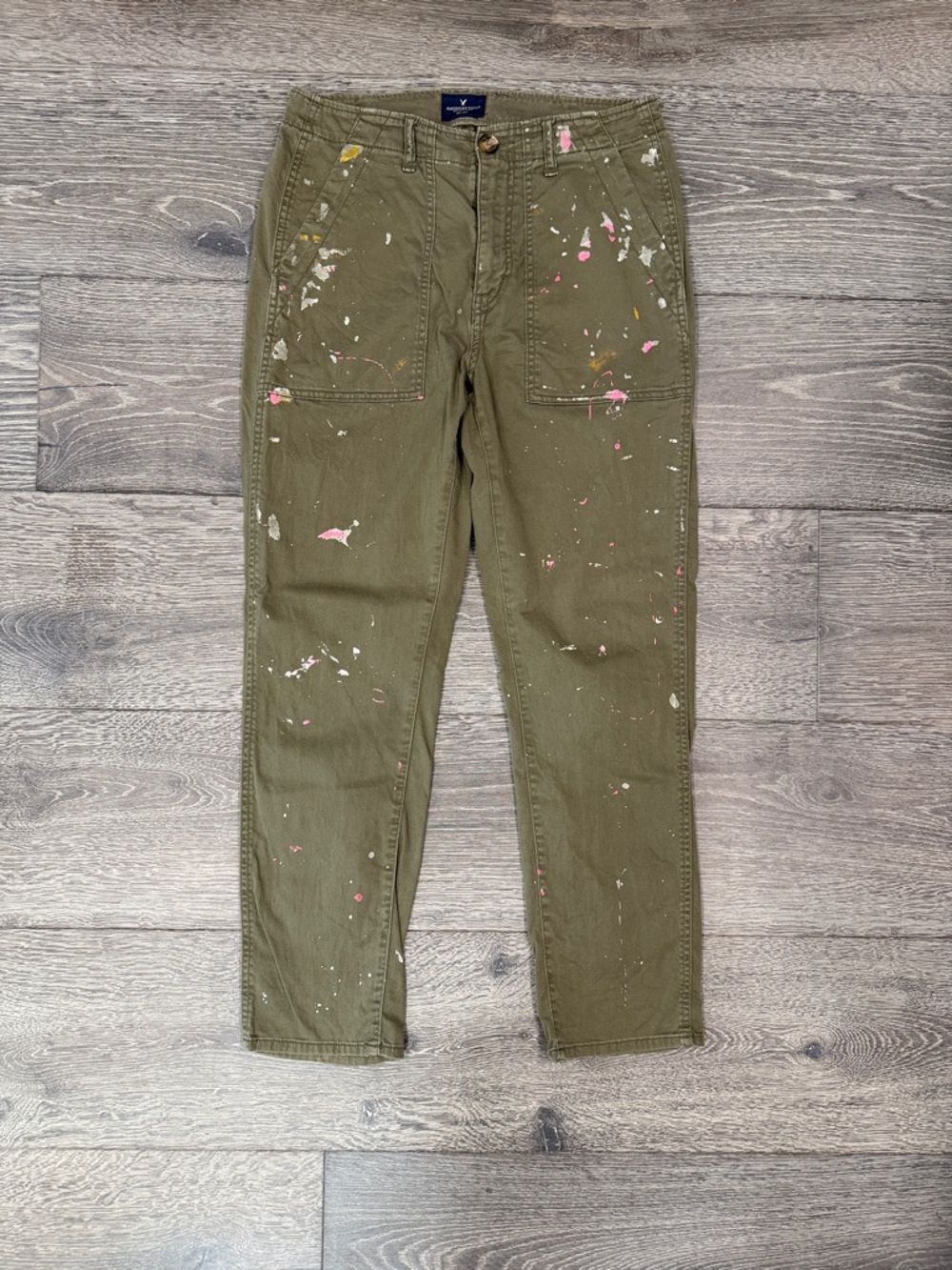 American Eagle Outfitters Olive Green Paint-Splattered Utility Trousers